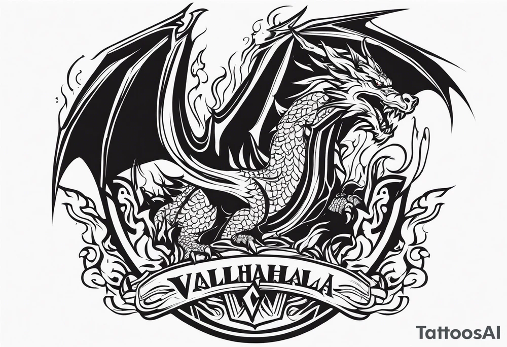 Valhalla sword shield dragon fire tattoo idea