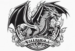 Valhalla sword shield dragon fire tattoo idea