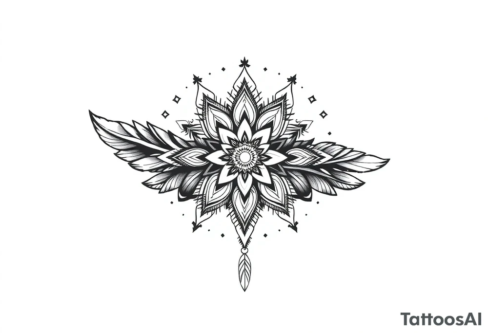 spiritual feather indian mandala shaman tattoo idea