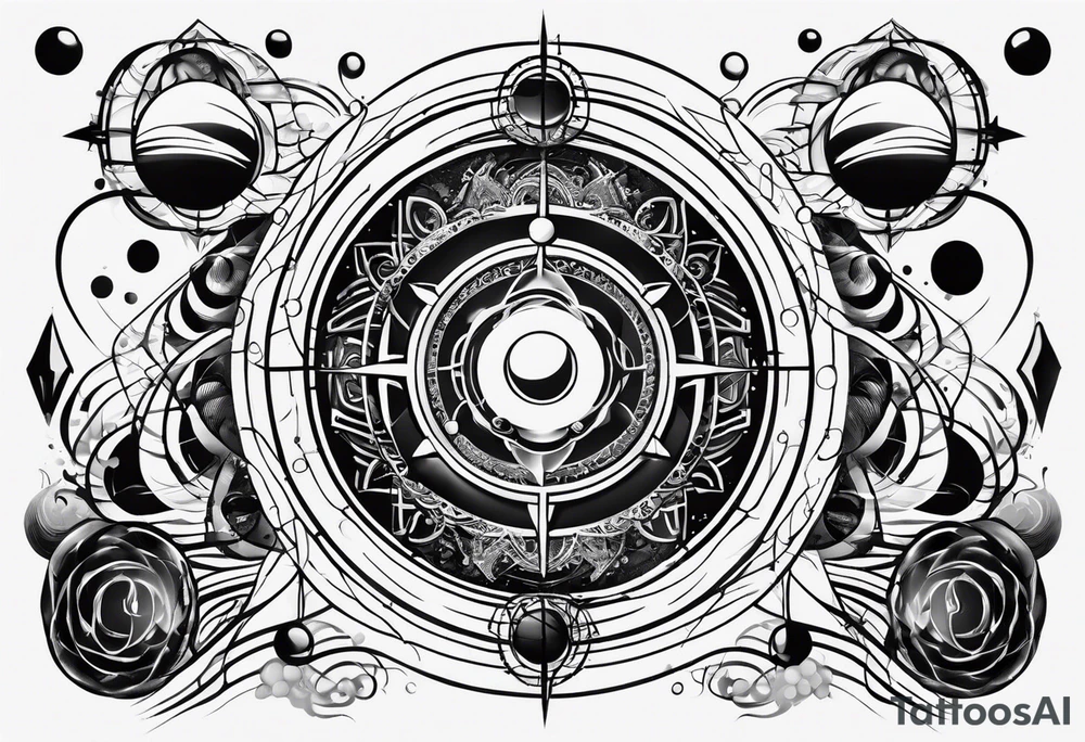 atom with quantum wave of electrons tattoo idea
