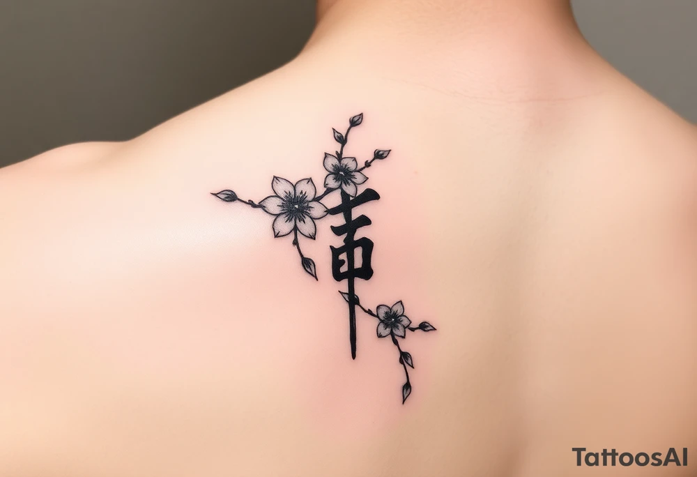 im putting this on the side of my forearm. can you sketch this vertically "猿も木から落ちる" and draw some cherry blossoms intertwining or vines. Can you also make a version where theres a cherry blossom in one corner and another one in another corner tattoo idea