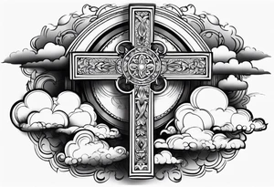 Tattoo stencil of a cross with clouds tattoo idea