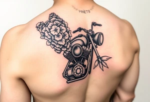 Motorcycle engine with lilacs tattoo idea