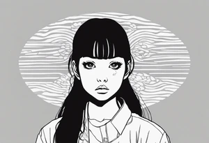 portrait of tomie standing up a character by the horror manga author junji ito full body standing menacingly. add more horror and gore elements tattoo idea