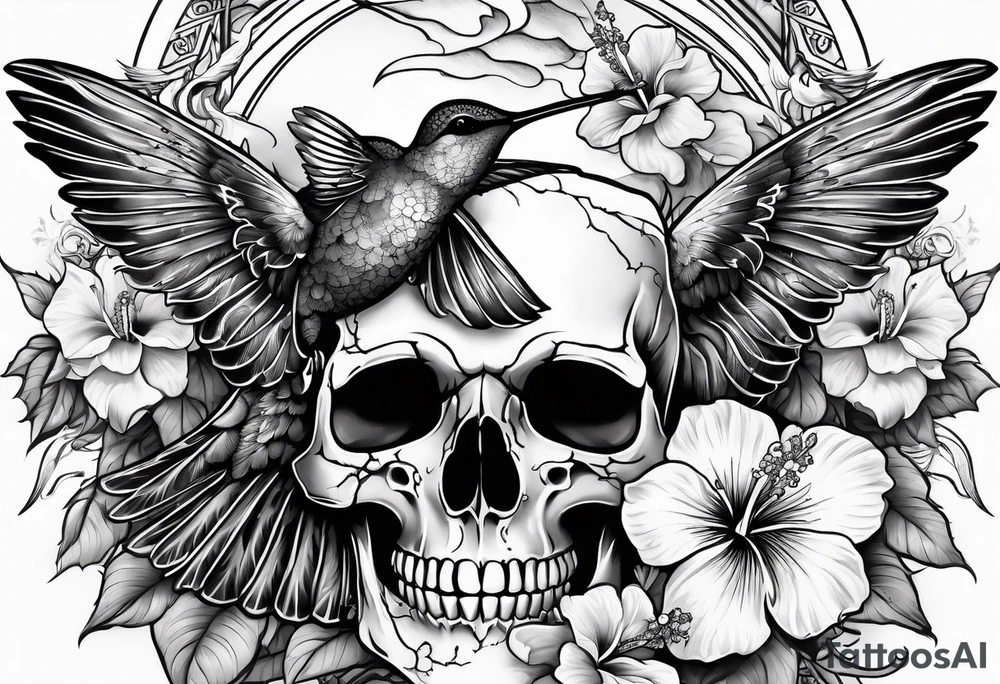 hummingbird, skull, hibiscus flower, storm clouds, lightning tattoo idea hummingbird, skull, hibiscus flower, storm clouds, lightning tattoo idea