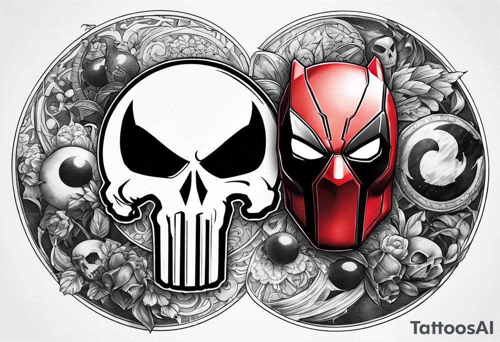 punisher and deadpool Ying yang tattoo idea