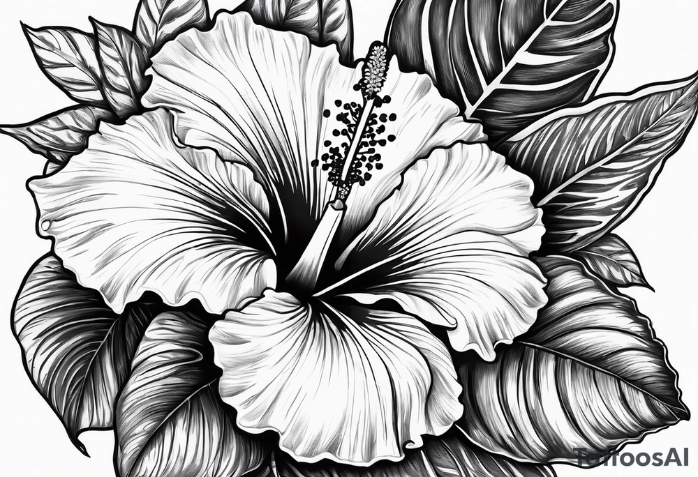 hibiscus flower with the word amor shaped as the stem for the flower tattoo idea