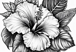 hibiscus flower with the word amor shaped as the stem for the flower tattoo idea