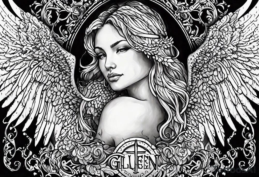 Angel Wings with the word Glenn in the middle tattoo idea