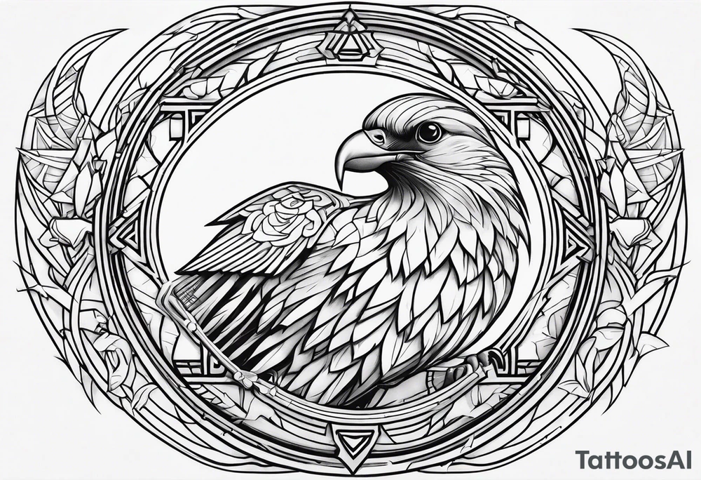 Valhalla bird straight line tattoo idea