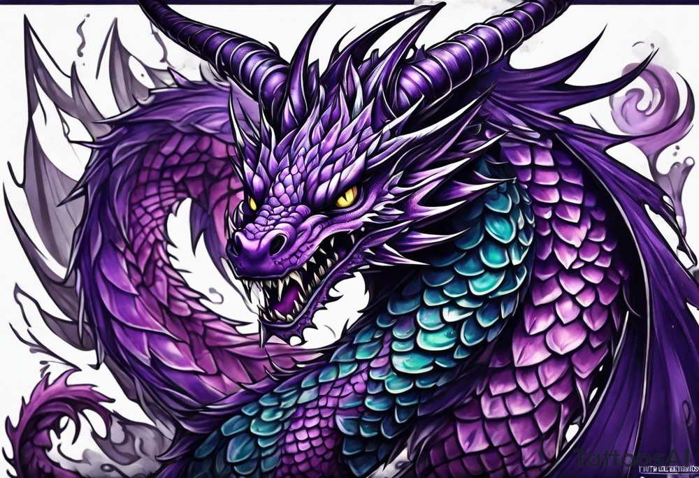 Purple eldritch dragon arm sleeve tattoo idea