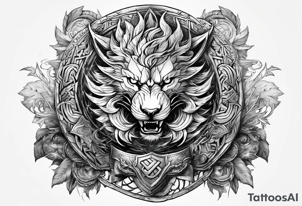 Valhalla sword shield  axe  dragon lion
Valknut  ruins lightnings tattoo idea