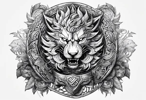 Valhalla sword shield  axe  dragon lion
Valknut  ruins lightnings tattoo idea