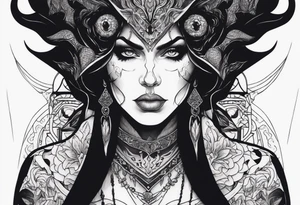 Detailed portrait of a demonic woman tattoo idea