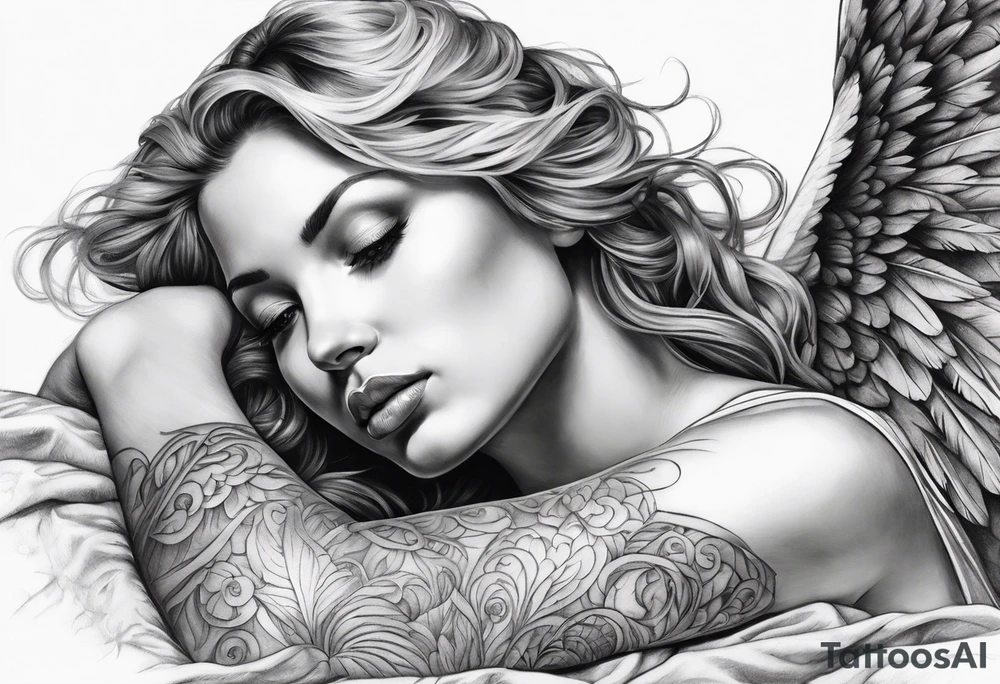 Angel laying down tattoo idea