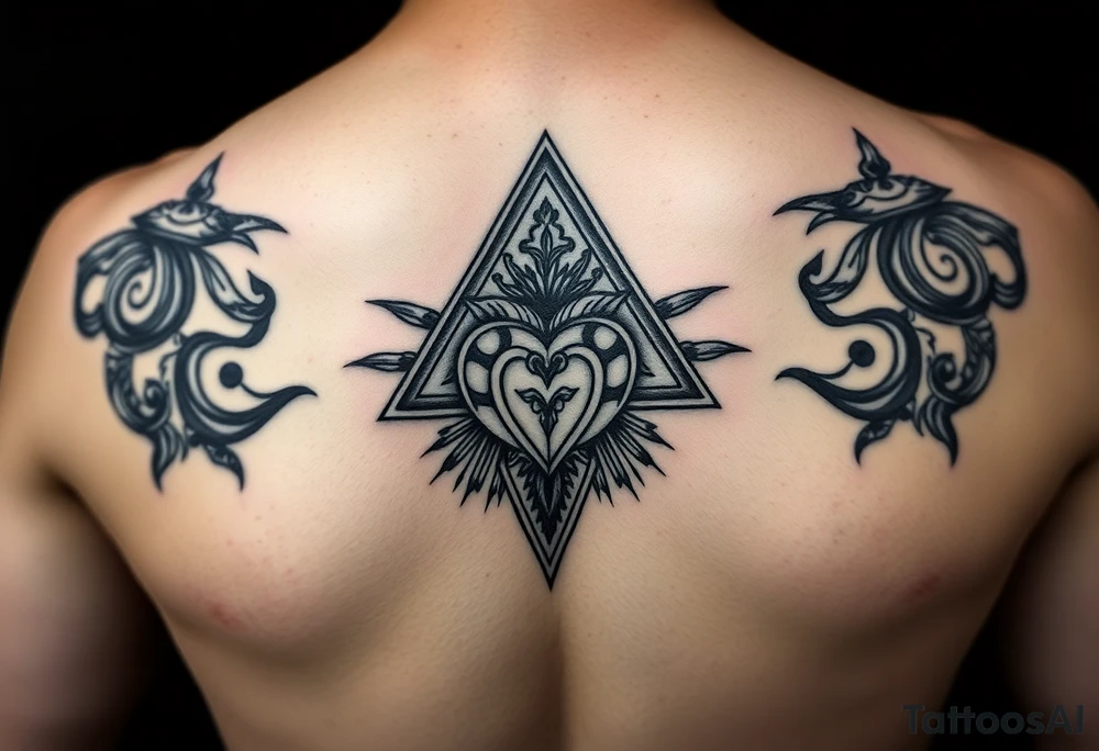 A triangle with a heart over the middle of the center with a tna tattoo idea