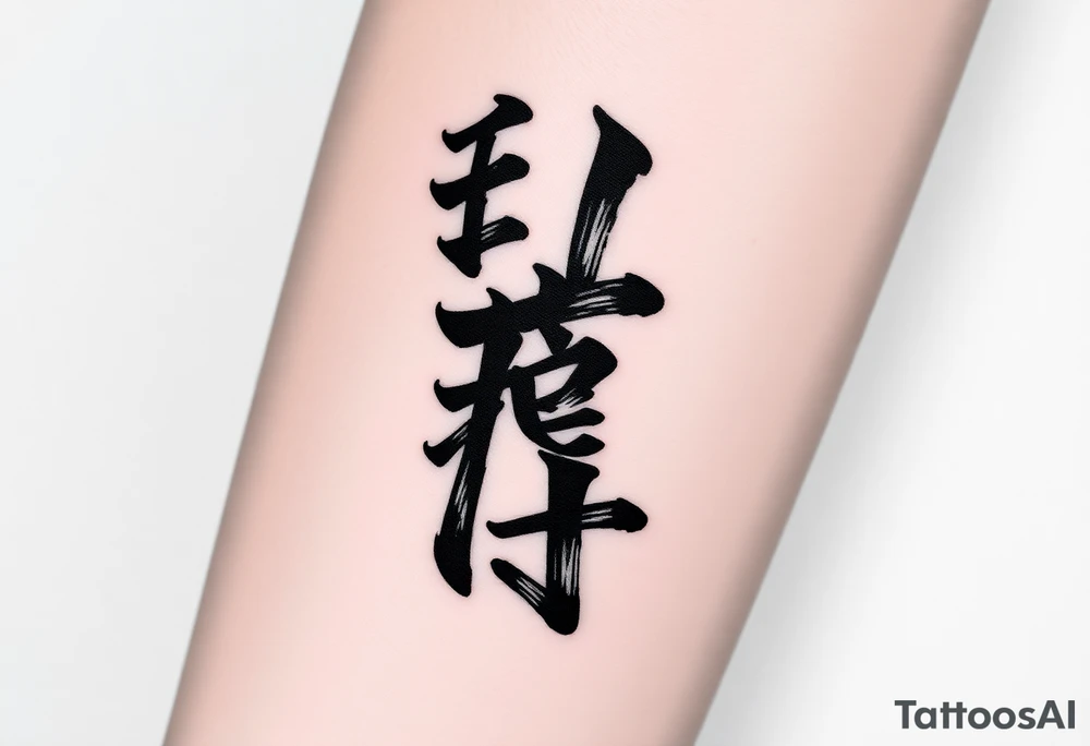 A black and gray tattoo design featuring the Japanese kanji 成長 (growth) and 忍耐 (perseverance), arranged vertically in bold brushstroke ink style. Surround the kanji with subtle martial arts symbolism, like a BJJ belt or grappling figures in motion. Incorporate inspirational energy similar to Kobe Bryant’s Mamba Mentality or Stephen Curry’s faith and discipline, reflected through minimalist elements like a subtle basketball silhouette or flame. The design should feel powerful, clean, and philosophical tattoo idea