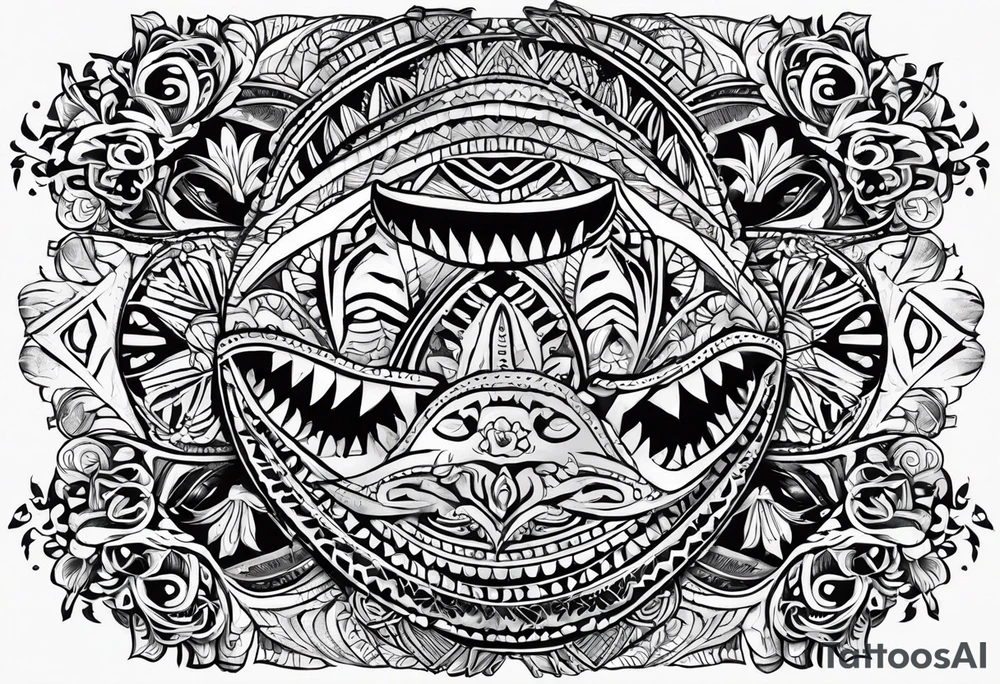 fijian tribal shark teeth patterns and flowers for forearm tattoo idea