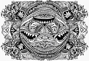 fijian tribal shark teeth patterns and flowers for forearm tattoo idea