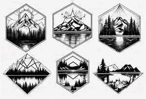 Mountain, forest and lake in a polygon tattoo idea