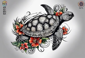 Full Sleeve and chest, Viking, Hawaiian, sea Turtle, flowers tattoo idea