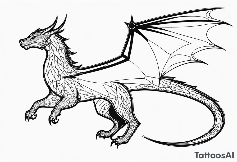 Elegant wyvern with fine lines on the background of the constellation elegant tattoo idea
