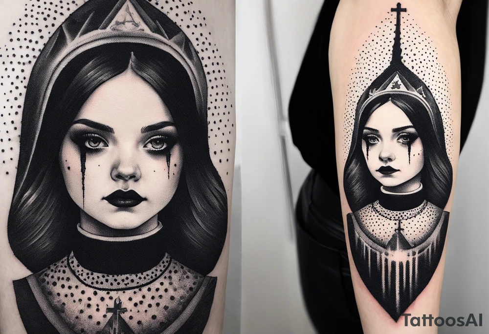wednesday adams with burning church tattoo idea