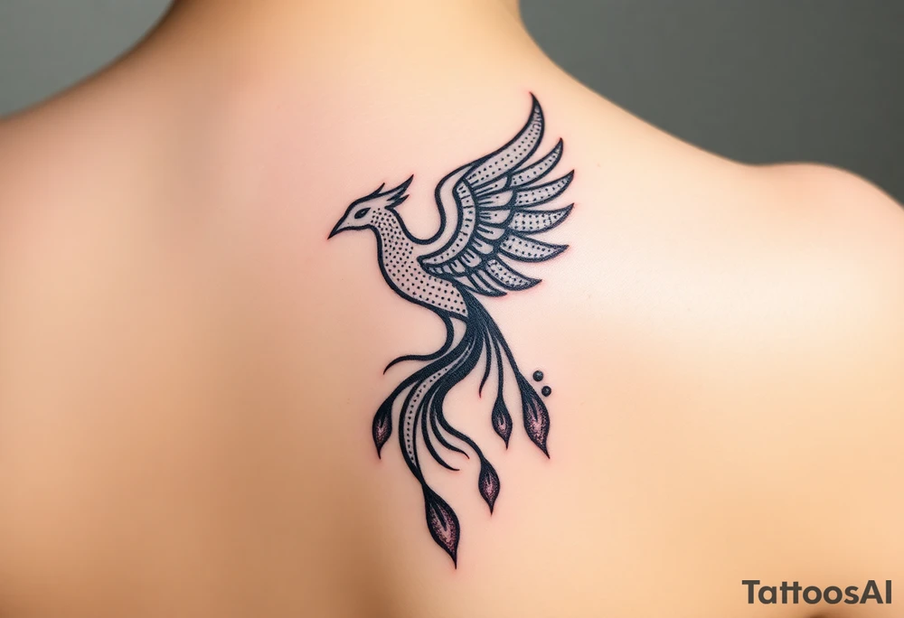 magnificent phoenix rising from golden flames with trailing embers tattoo idea
