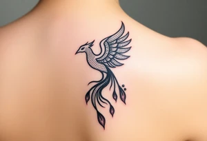 magnificent phoenix rising from golden flames with trailing embers tattoo idea