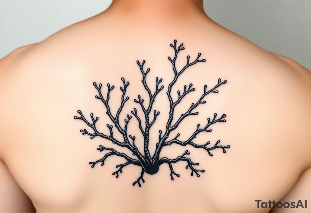 Photorealistic tattoo design of Asparagopsis taxiformis red algae, detailed texture, natural branching pattern, underwater appearance, suitable for calf placement, flowing upward” tattoo idea