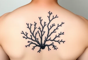 Photorealistic tattoo design of Asparagopsis taxiformis red algae, detailed texture, natural branching pattern, underwater appearance, suitable for calf placement, flowing upward” tattoo idea
