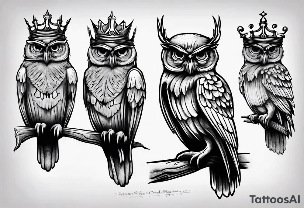 Wise Crowned Owl looking to the rights tattoo idea