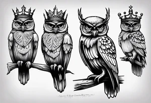 Wise Crowned Owl looking to the rights tattoo idea