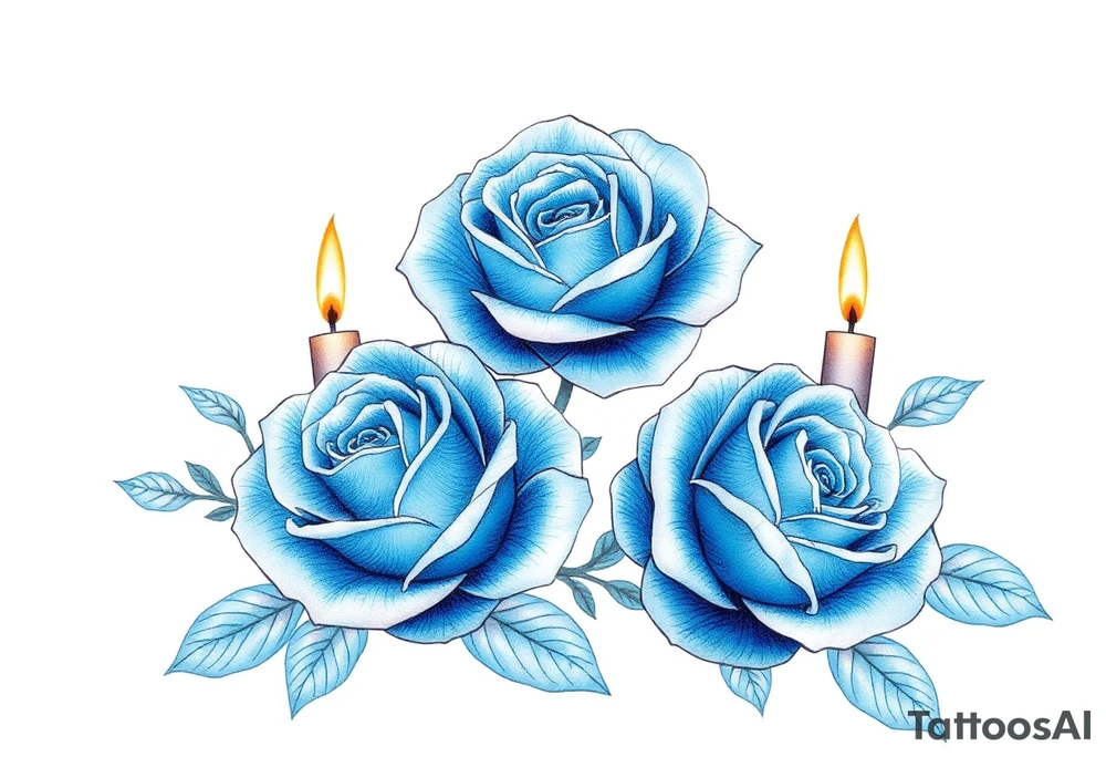 Blue, roses, short candles, water tattoo idea