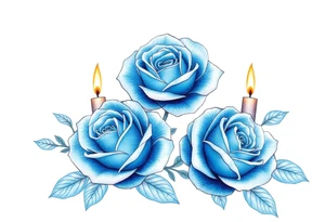 Blue, roses, short candles, water tattoo idea