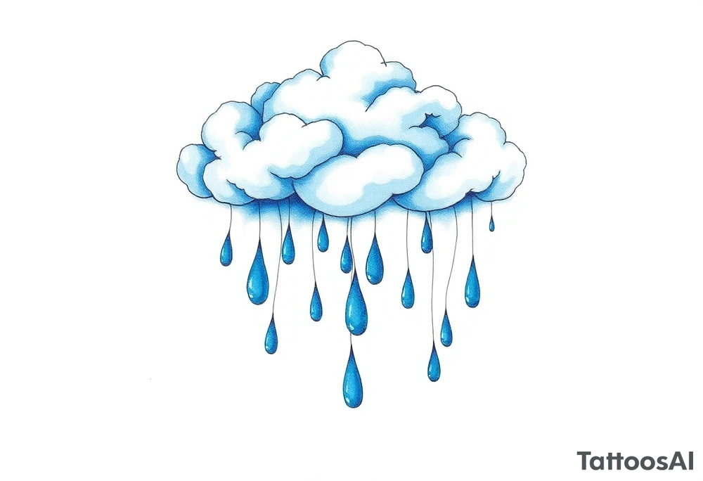 blue rain drops with cloud tattoo idea