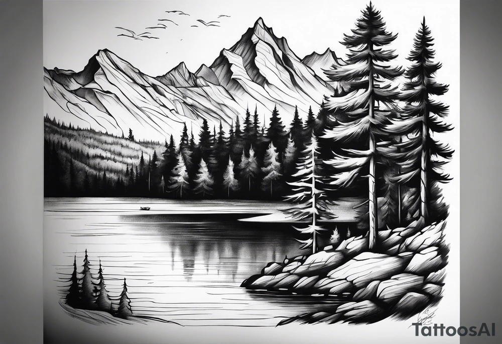 Pine trees and a lake that can go on my rib cage tattoo idea