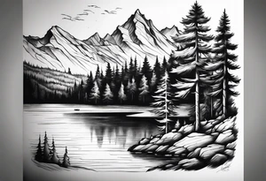 Pine trees and a lake that can go on my rib cage tattoo idea