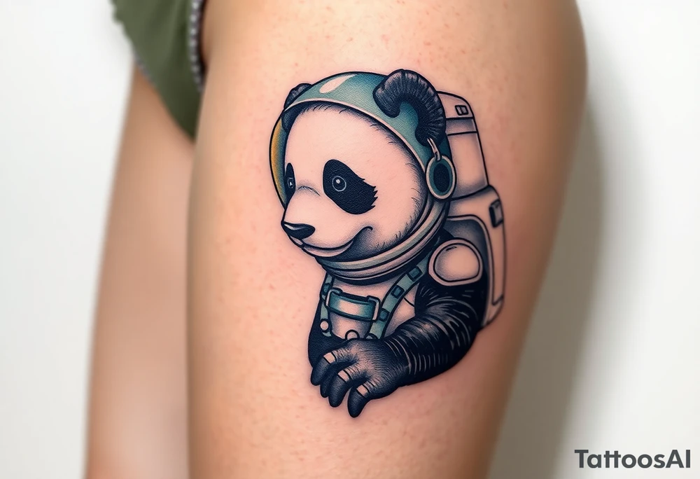 Panda with astronaut suit in outer space tattoo idea