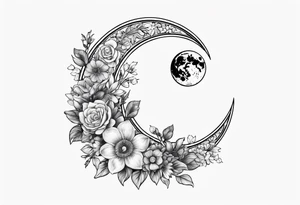 Crescent moon made out of flowers facing to the right tattoo idea
