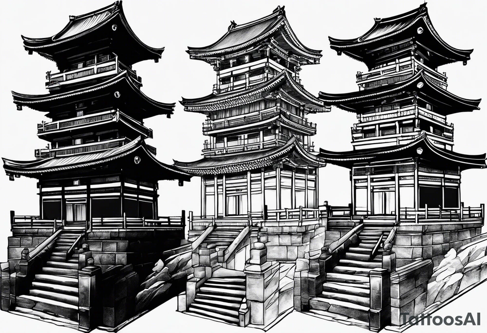 tower with ronin climbing the stairs tattoo idea
