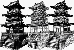 tower with ronin climbing the stairs tattoo idea