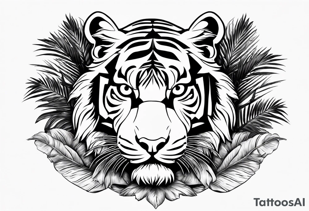 tiger laying on palm tree tattoo idea