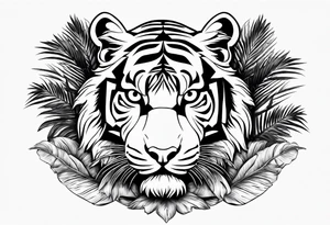 tiger laying on palm tree tattoo idea