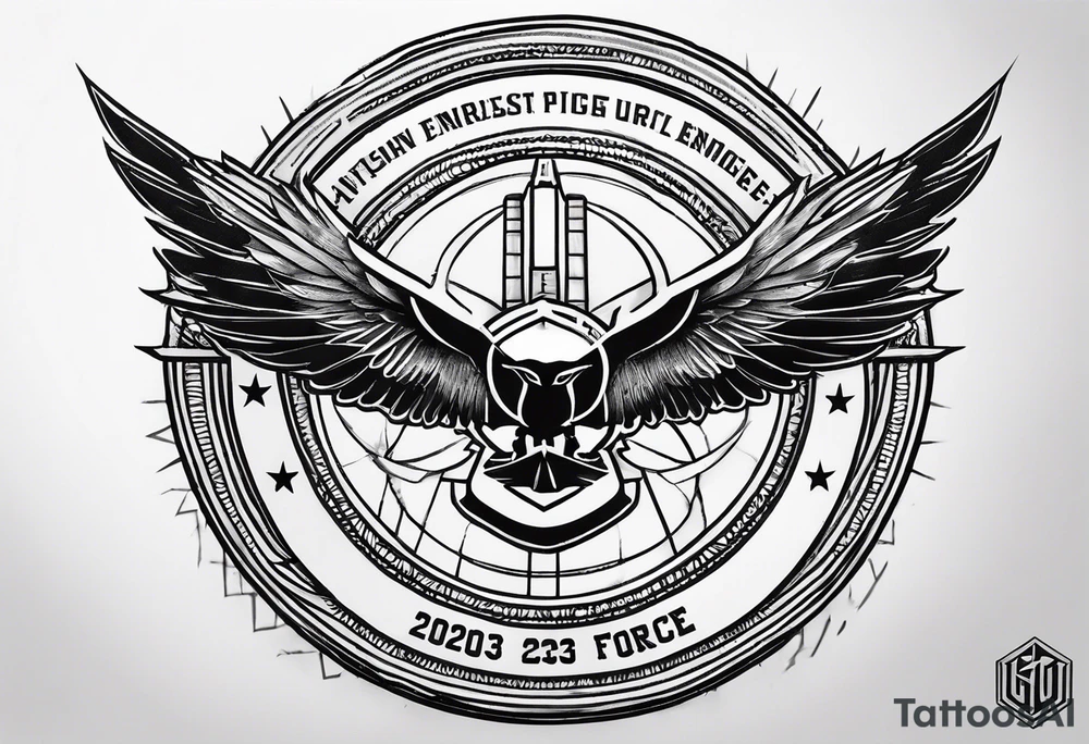 2023 Air Force symbol combined with the 2023 civil engineer symbol inside tattoo idea