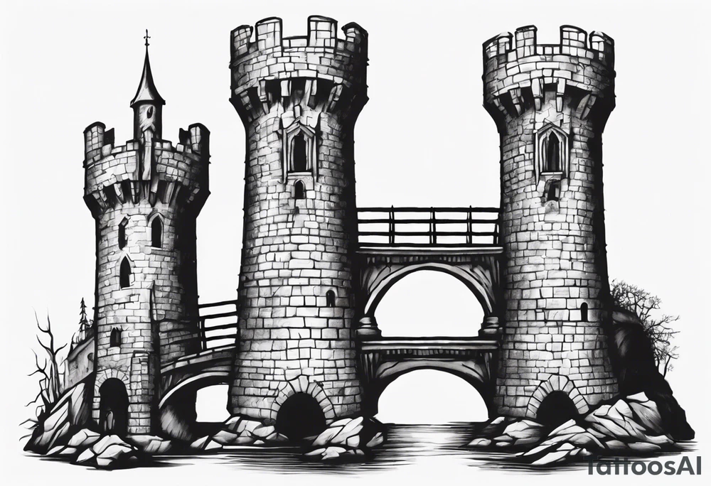 a short, completely horizontal bridge linking the top of two medieval towers together tattoo idea