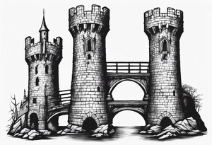 a short, completely horizontal bridge linking the top of two medieval towers together tattoo idea