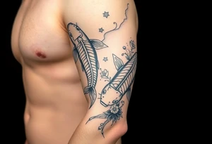 2 koi swimming upstream with tiger lily’s tattoo idea