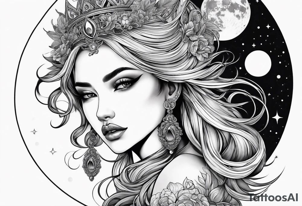 The moon depicted as a female figure tattoo idea