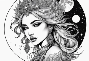The moon depicted as a female figure tattoo idea